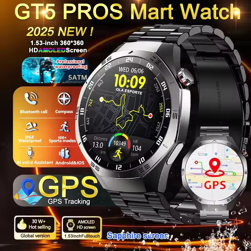 Smartwatch Watches Best Gift For Men - Jam Tangan Pintar GPS Bulat Tahan