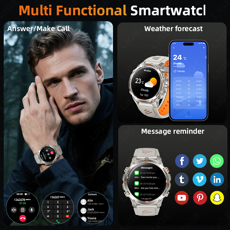 LIGE Jam Tangan Pintar GPS Tan - Smartwatch Watches For Men ulasan dan harga